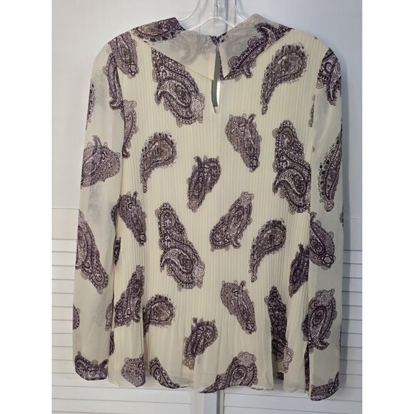 Chicos Pleated Paisley Cowl Neck Top Blouse Woven Pattern Ecru 0 ( US 4/6 S) - Picture 7 of 7